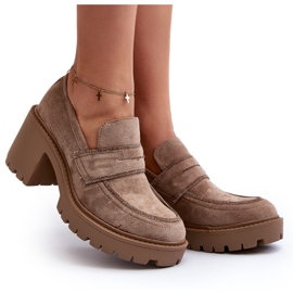Zapatos de mujer con tacón grueso Caqui Feneli beige 9