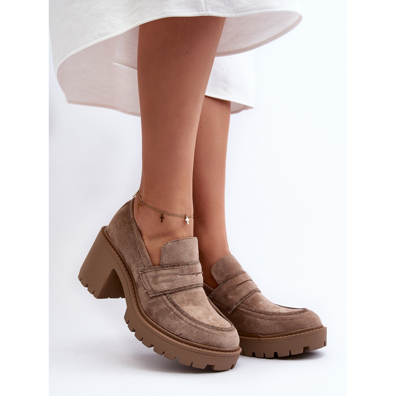 Zapatos de mujer con tacón grueso Caqui Feneli beige 2
