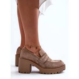Zapatos de mujer con tacón grueso Caqui Feneli beige 5