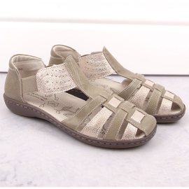 Sandalias de mujer de piel beige y dorada, T.Sokolski 6