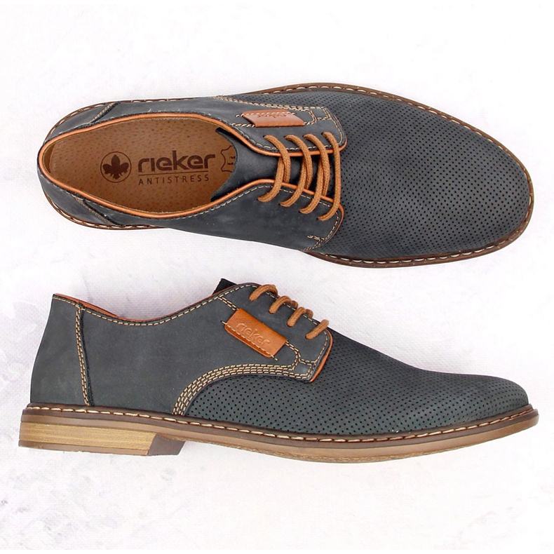 Zapatos hombre piel comodos azul marino Rieker 13439-14 2