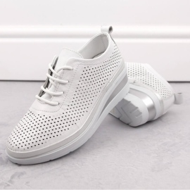 Zapato cuña deportivo mujer piel calado blanco T.Sokolski W24-150 4