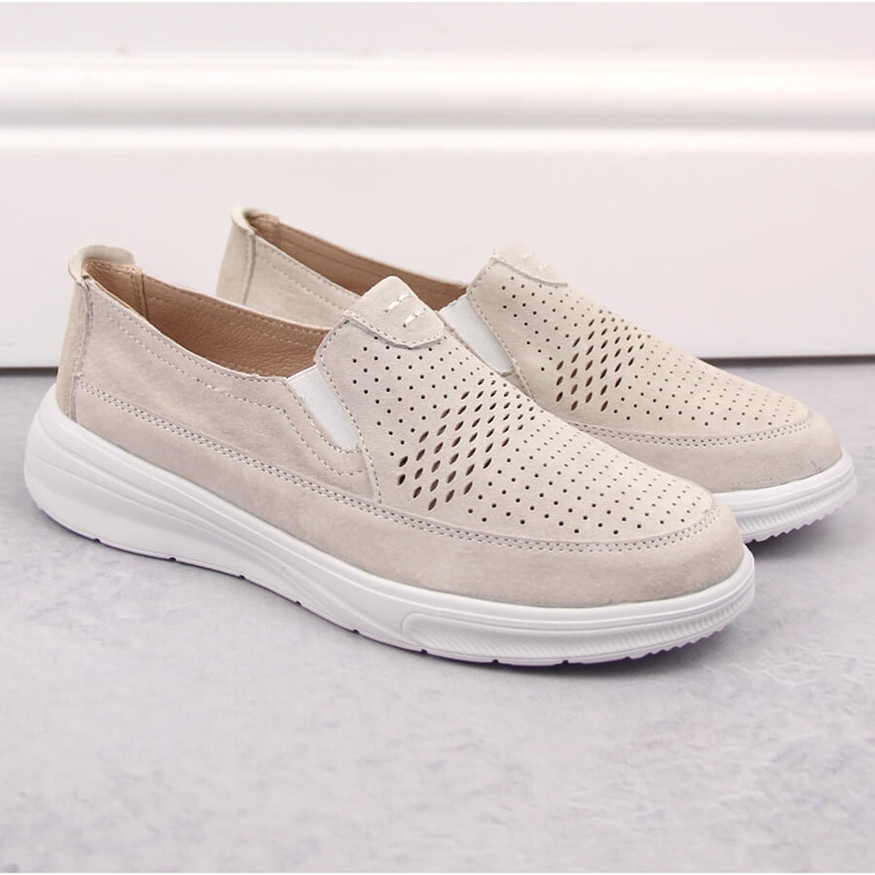 Zapatos deportivos sin cordones de mujer calados de piel T.Sokolski 278 gris 2