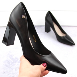 Zapatos de salón de mujer con tacón decorativo, negro, Vinceza 62106 1 Zapatos de salón de mujer con tacón decorativo, negro, Vinceza 62106 1