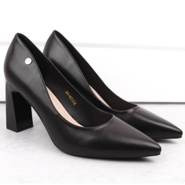 Zapatos de salón de mujer con tacón decorativo, negro, Vinceza 62106 3