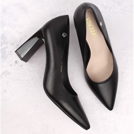 Zapatos de salón de mujer con tacón decorativo, negro, Vinceza 62106 2