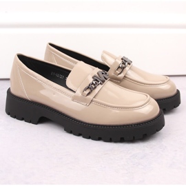 Mocasines mujer beige charol tacón y plataforma Vinceza 62121 2
