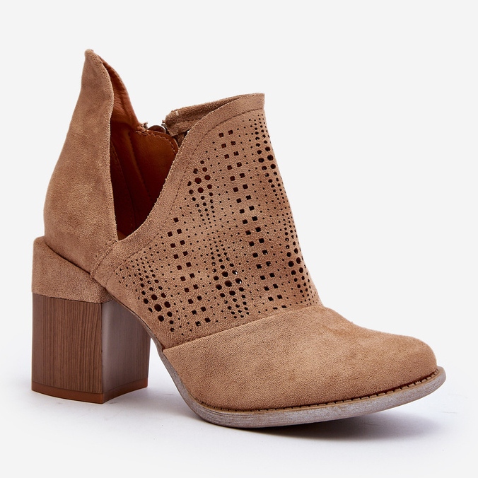 Botines de Mujer Calados con Tacón Alto Beige Niartima 1