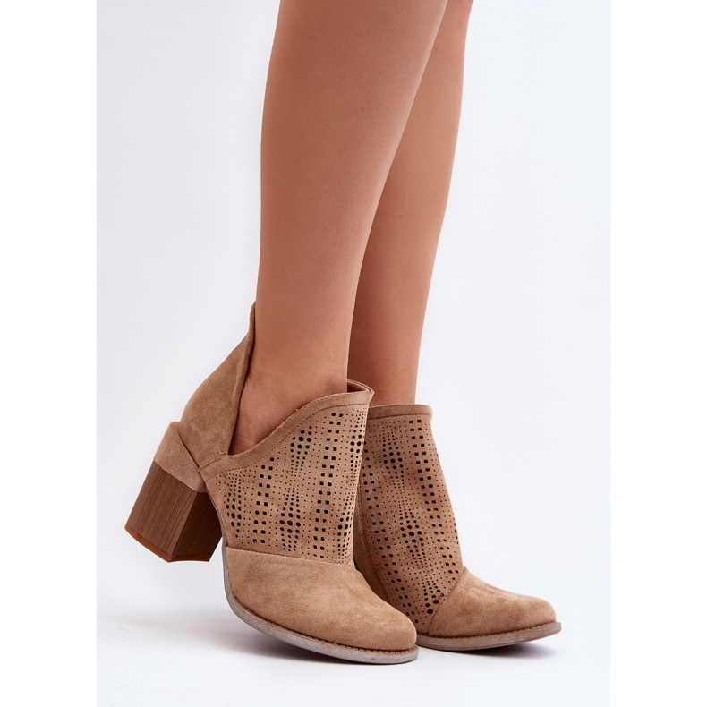 Botines de Mujer Calados con Tacón Alto Beige Niartima 2
