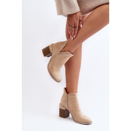 Botines Jolnima beige claro con tacón alto macizo y abertura 4