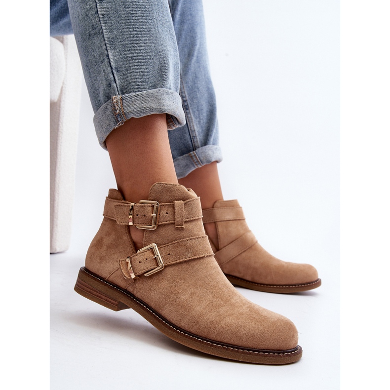 Botas Planas Mujer Con Tiras Beige Melviana 1