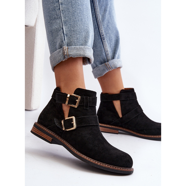 Botas Planas De Mujer Con Tiras Negro Melviana 1
