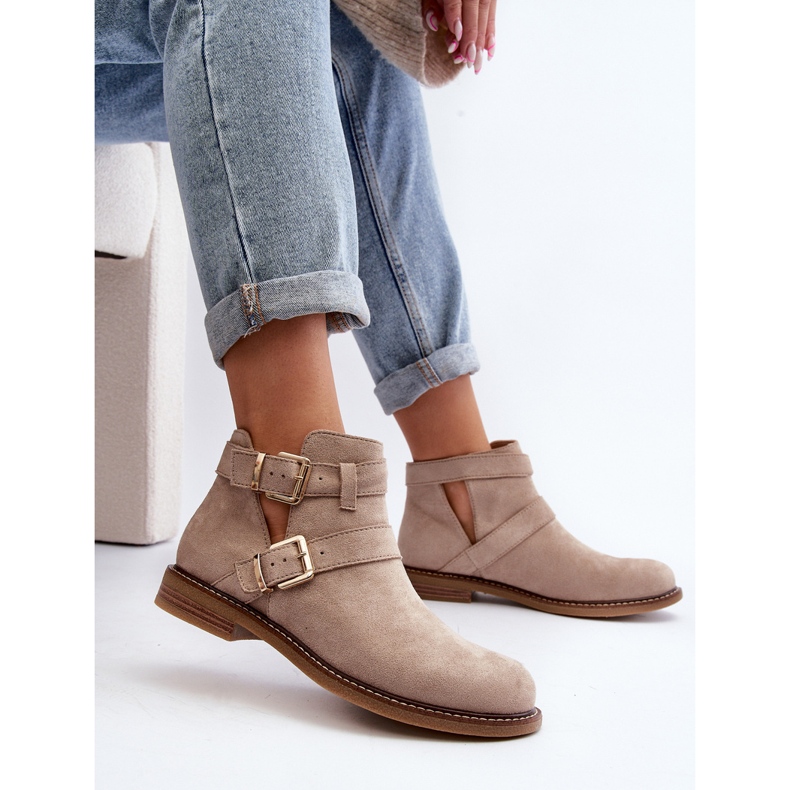 Botas Planas Mujer Con Tiras Beige Claro Melviana 1 Botas Planas Mujer Con Tiras Beige Claro Melviana 1