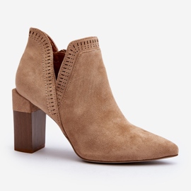 Botines Vailen Beige De Tacón Alto Con Estampado Calado 1