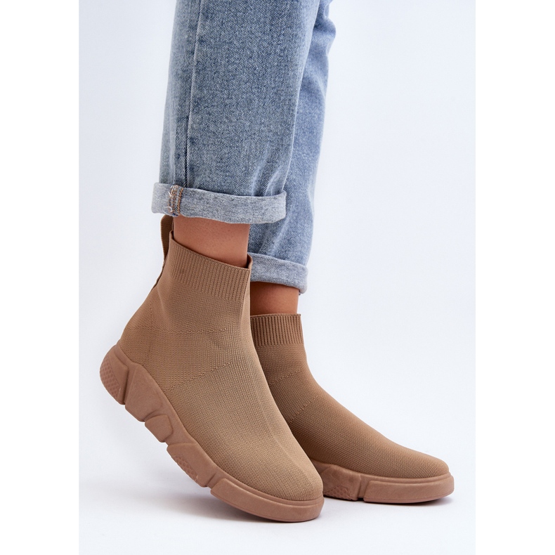 Zapatillas Deportivas Mujer con Calcetín Beige Zirila 2 Zapatillas Deportivas Mujer con Calcetín Beige Zirila 2