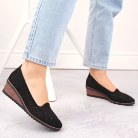Zapatos cuña mujer ante calado negro Potocki SZ12306 5