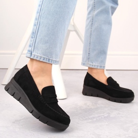 Zapatos mujer ante, mocasines cuña, negro Potocki SZ12373 2