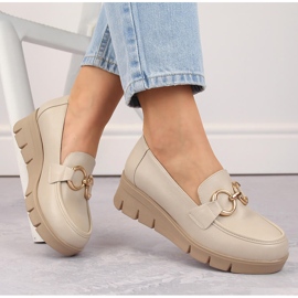 Zapatos de mujer, mocasines con cuña, beige Potocki SZ12374 2