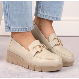 Zapatos de mujer, mocasines con cuña, beige Potocki SZ12374 4