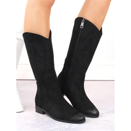 Botas de mujer en ante calado, negro, Vinceza 58237 3