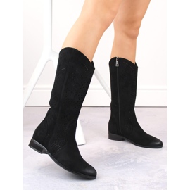 Botas de mujer en ante calado, negro, Vinceza 58237 2