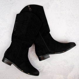 Botas de mujer en ante calado, negro, Vinceza 58237 4