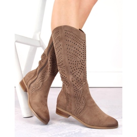 Botas de mujer en ante calado, marrón, Vinceza 58237 4