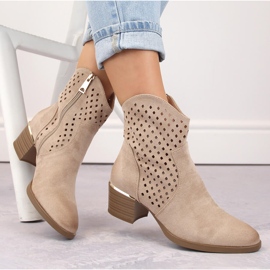 Botas cowboy mujer ante calado beige Vinceza 58239 1
