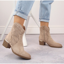 Botas cowboy mujer ante calado beige Vinceza 58239 2