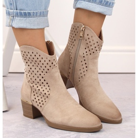 Botas cowboy mujer ante calado beige Vinceza 58239 3