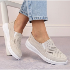 Zapatos deportivos sin cordones de mujer calados de piel T.Sokolski 278 gris 4