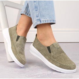 Zapato deportivo sin cordones para mujer calado en piel, verde T.Sokolski 278 3