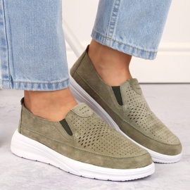 Zapato deportivo sin cordones para mujer calado en piel, verde T.Sokolski 278 5