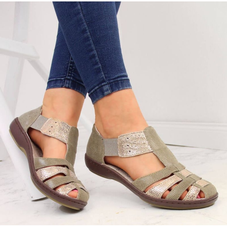 Sandalias T.Sokolski W SCA168A de piel, beige y dorado 2