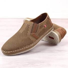 Zapatos de piel calados Rieker M RKR503A, beige 4