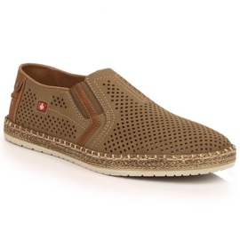 Zapatos de piel calados Rieker M RKR503A, beige 8