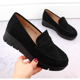 Zapatos mujer ante, mocasines cuña, negro Potocki SZ12373 4