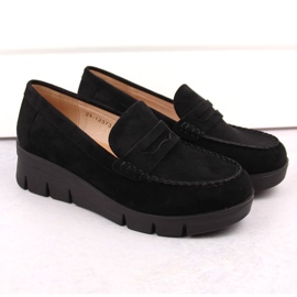 Zapatos mujer ante, mocasines cuña, negro Potocki SZ12373 5