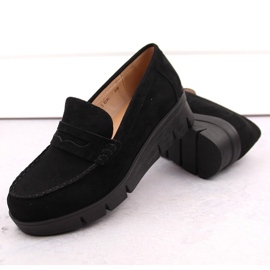 Zapatos mujer ante, mocasines cuña, negro Potocki SZ12373 6