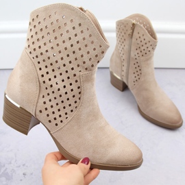 Botas cowboy mujer ante calado beige Vinceza 58239 4