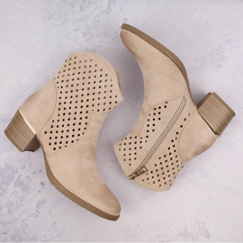 Botas cowboy mujer ante calado beige Vinceza 58239 6