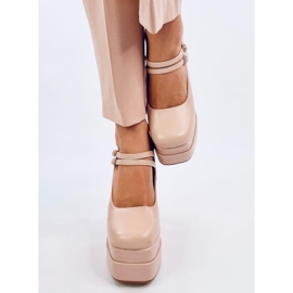 Zapatos de tacón con plataforma de grano Loit Beige 4