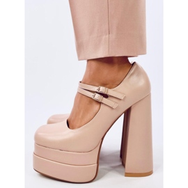 Zapatos de tacón con plataforma de grano Loit Beige 1