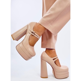 Zapatos de tacón con plataforma de grano Loit Beige 3