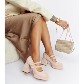 Zapatos de tacón rosa claro con tacón de bloque enorme Cher 1