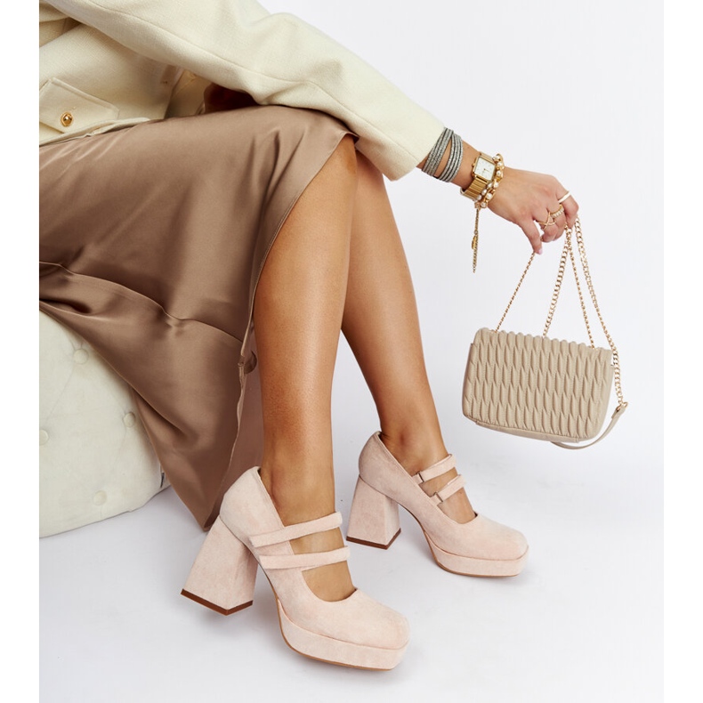 Zapatos de tacón rosa claro con tacón de bloque enorme Cher 1