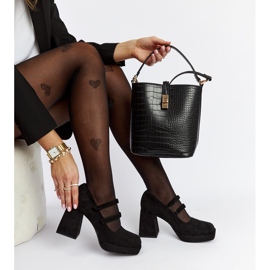 Zapatos de salón Cher negros con tacón en bloque enorme 1