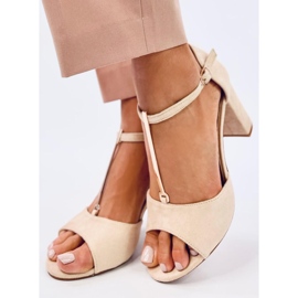 Ferdi Sandalias de tacón beige con decoración dorada 4