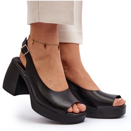 Zazoo 40376 Sandalias de piel con tacón alto grueso, negro 10