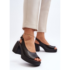 Zazoo 40376 Sandalias de piel con tacón alto grueso, negro 5